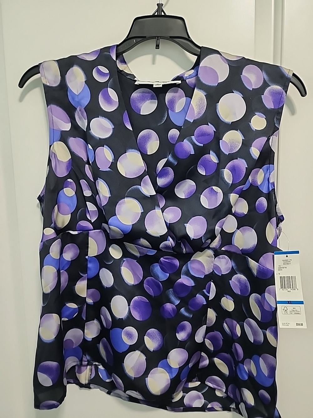 Nine West Black Sleeveless V-Neck Polka Dot Camisole in Purple and Cream